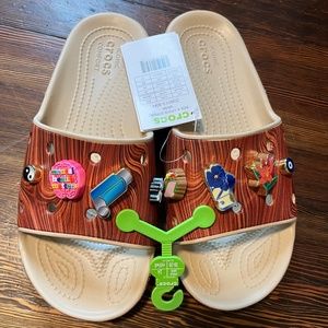 SZA crocs classic slides woodgrain sandals